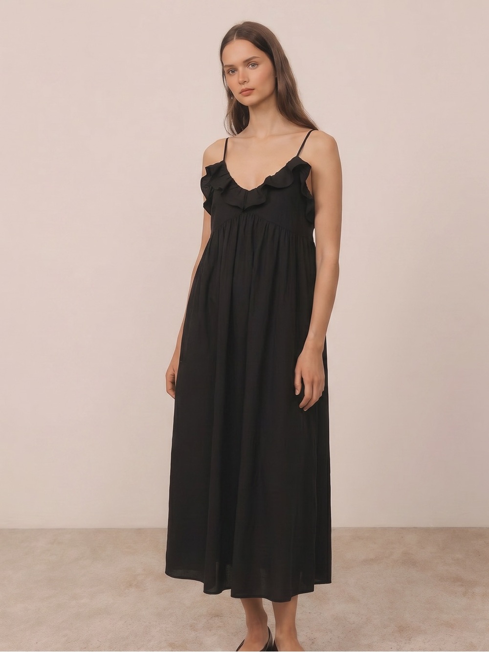 NWT H&M Flounce-Trimmed Black Maxi Dress Sz L Minimalist Goth
Summer Ruffle